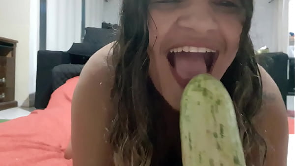 Vegetable DP zucchini in the pussy and carrot in the ass