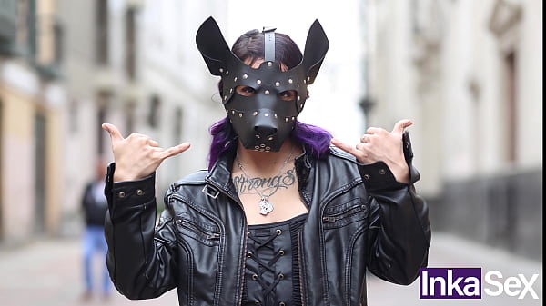 Metal nymphomaniac is tied up and humiliated as a pet by muscular pervert.